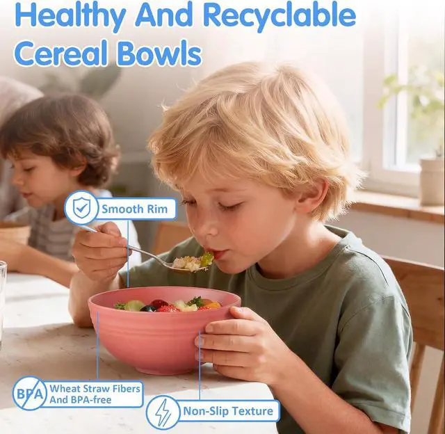 Alt view image 5 of 7 - Quatish 10 PCS Unbreakable Cereal Bowls,Dishwasher & Microwave Safe Wheat Straw Bowls, Easy-to-Clean Lightweight Desserts & Soup Bowl, Portable for Picnics Snack Plastic Bowls SetMulti-Color