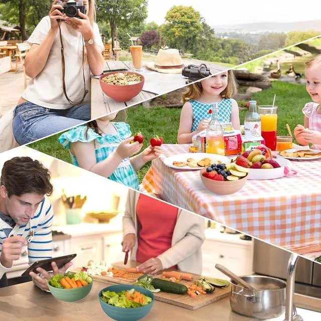 Alt view image 7 of 7 - Quatish 10 PCS Unbreakable Cereal Bowls,Dishwasher & Microwave Safe Wheat Straw Bowls, Easy-to-Clean Lightweight Desserts & Soup Bowl, Portable for Picnics Snack Plastic Bowls SetMulti-Color