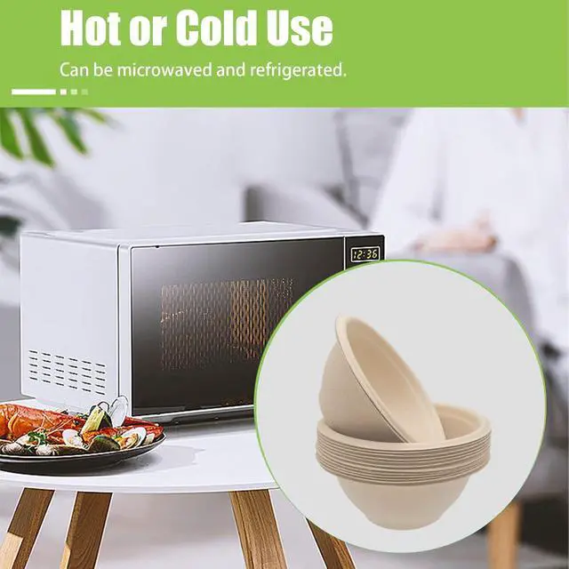 Alt view image 4 of 7 - 100 Pack 8oz Compostable Paper Bowls,Heavy-Duty Disposable Natural Bagasse Bowls,Biodegradable Soup Bowls,Eco-Friendly,Heat Resistant,for Ice Cream,Salad,Soup,Snack,Dessert,Pasta,Hot or Cold Use