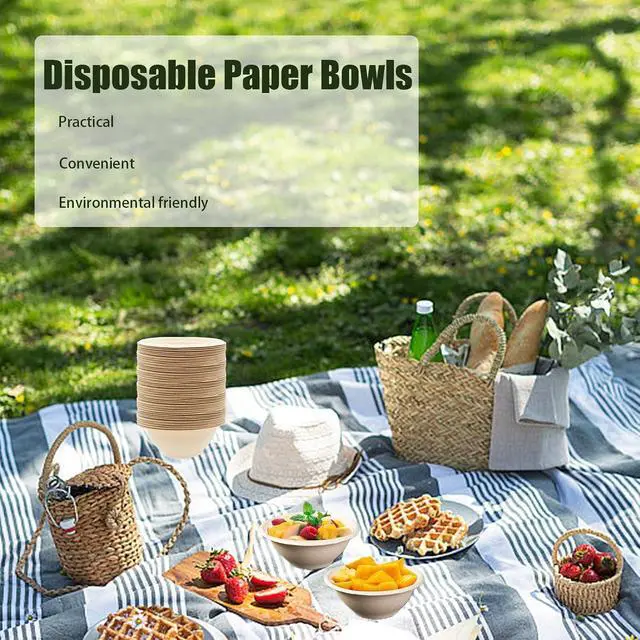 Alt view image 6 of 7 - 100 Pack 8oz Compostable Paper Bowls,Heavy-Duty Disposable Natural Bagasse Bowls,Biodegradable Soup Bowls,Eco-Friendly,Heat Resistant,for Ice Cream,Salad,Soup,Snack,Dessert,Pasta,Hot or Cold Use