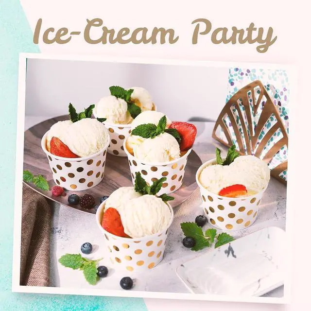 Alt view image 2 of 7 - MATICAN Paper Ice Cream Cups - 50-Count 9-Oz Disposable Dessert Bowls for Hot or Cold Food, 9-Ounce Party Supplies Treat Cups for Sundae, Frozen Yogurt, Soup, Gold Foil Polka Dots