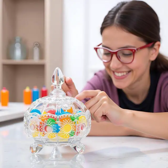 Alt view image 6 of 7 - Glass Candy Dish with Lids Crystal Candy Jar Home Decorative Covered Glass Jar Wedding Buffet Jewelry Box 8 oz Cookie Jar Biscuit Containers for Snacks Office Desk Party Coffee Beans (sun)