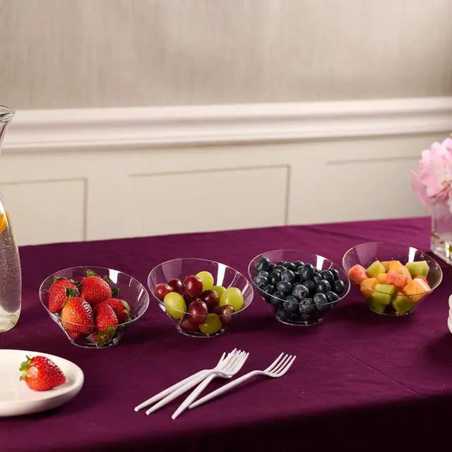 Alt view image 3 of 7 - PLASTICPRO Angled Plastic Bowls Disposable Small Plastic Clear Serving Bowls with Gold Rim for Party for Appetizer Salads Pack of 8