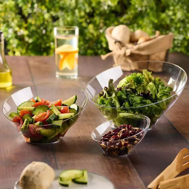 Alt view image 4 of 7 - PLASTICPRO Angled Plastic Bowls Disposable Small Plastic Clear Serving Bowls with Gold Rim for Party for Appetizer Salads Pack of 8