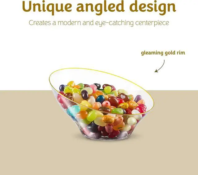 Alt view image 5 of 7 - PLASTICPRO Angled Plastic Bowls Disposable Small Plastic Clear Serving Bowls with Gold Rim for Party for Appetizer Salads Pack of 8