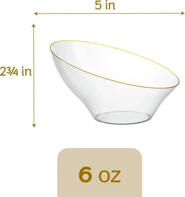 Alt view image 6 of 7 - PLASTICPRO Angled Plastic Bowls Disposable Small Plastic Clear Serving Bowls with Gold Rim for Party for Appetizer Salads Pack of 8