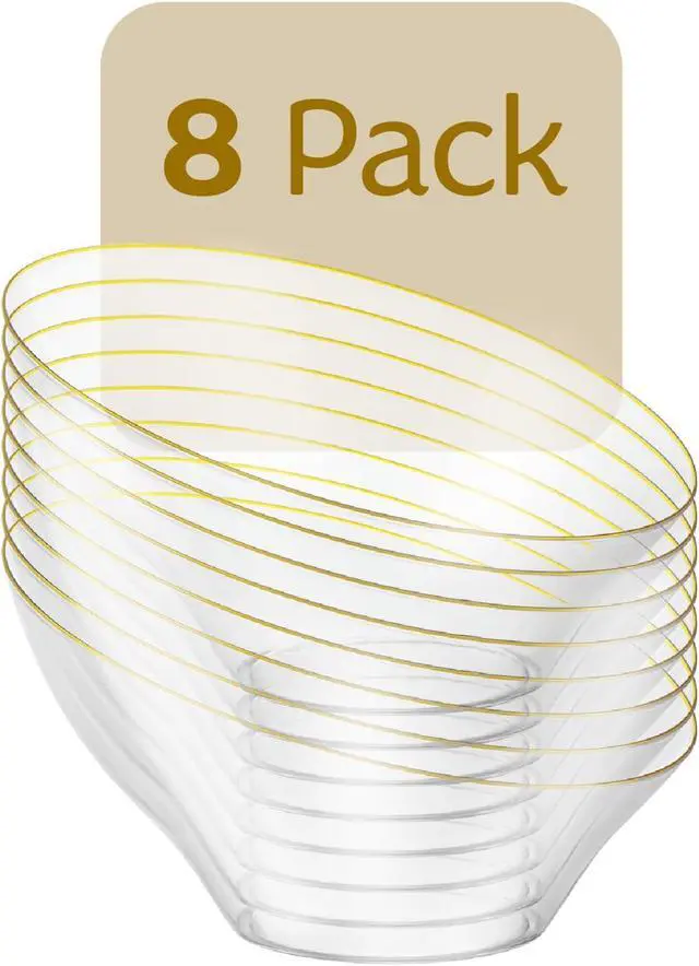 Alt view image 7 of 7 - PLASTICPRO Angled Plastic Bowls Disposable Small Plastic Clear Serving Bowls with Gold Rim for Party for Appetizer Salads Pack of 8