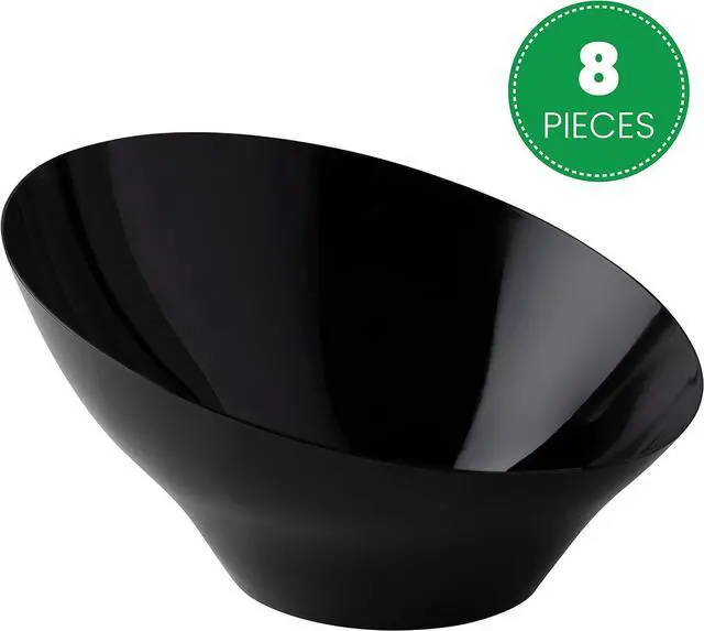 Alt view image 2 of 7 - Plasticpro Disposable Angled Plastic Bowls Round Small Serving Bowls, Party Snack or Salad Bowl, Heavy Duty, Elegant Black, pack of 8