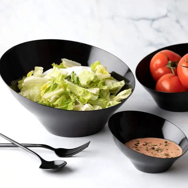 Alt view image 4 of 7 - Plasticpro Disposable Angled Plastic Bowls Round Small Serving Bowls, Party Snack or Salad Bowl, Heavy Duty, Elegant Black, pack of 8