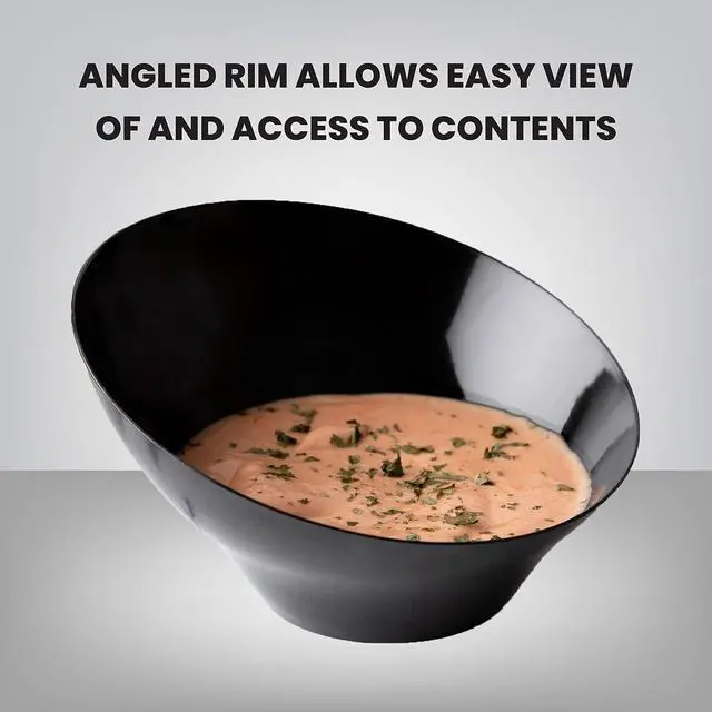 Alt view image 7 of 7 - Plasticpro Disposable Angled Plastic Bowls Round Small Serving Bowls, Party Snack or Salad Bowl, Heavy Duty, Elegant Black, pack of 8