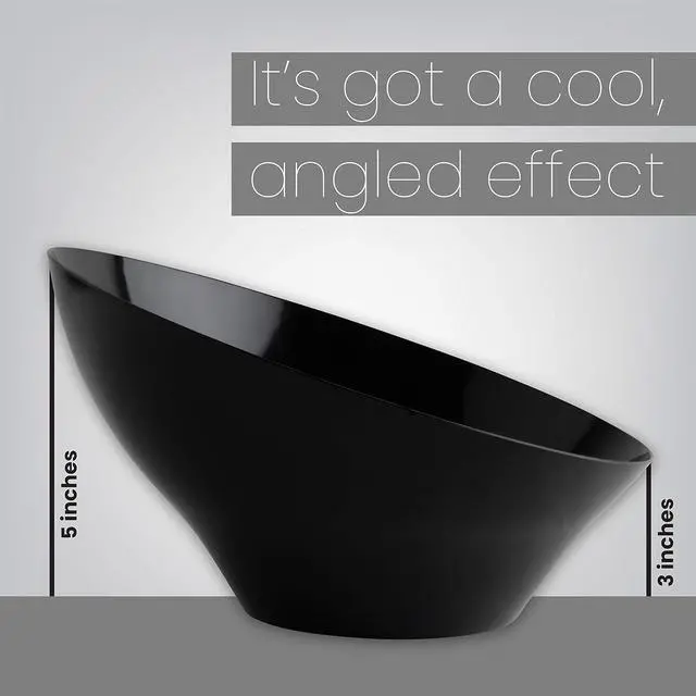Alt view image 3 of 7 - Plasticpro Disposable Angled Plastic Bowls Round Small Serving Bowls, Party Snack or Salad Bowl, Heavy Duty, Elegant Black, pack of 8