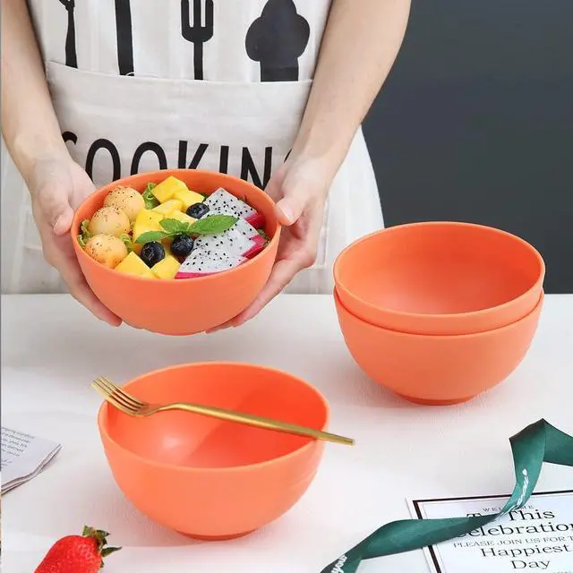 Alt view image 2 of 7 - Kyraton Cereal Bowls 4 Pieces, Unbreakable And Reusable Light Weight Bowl For Rice Noodle Soup Snack Salad Fruit Dishwasher Safe, Microwave Safe BPA Free (Orange)