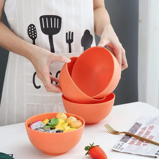 Alt view image 3 of 7 - Kyraton Cereal Bowls 4 Pieces, Unbreakable And Reusable Light Weight Bowl For Rice Noodle Soup Snack Salad Fruit Dishwasher Safe, Microwave Safe BPA Free (Orange)
