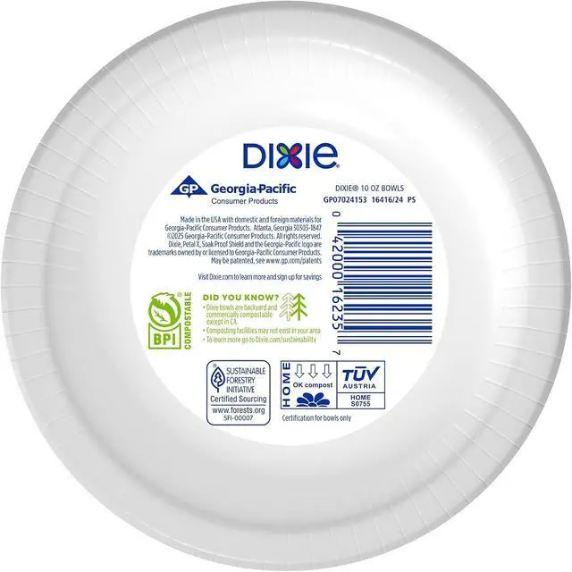 Alt view image 7 of 7 - Dixie Disposable Paper Bowls 10oz, 35 CT | Microwave Safe and Cut-Resistant, Soak-Proof Shield Prevents Leaks, Kosher Certified, Compostable Except in California.