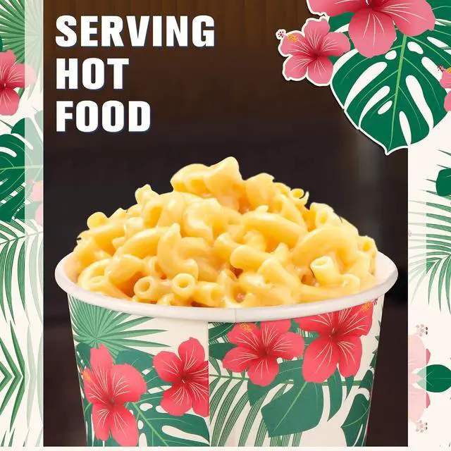 Alt view image 4 of 7 - 30 pcs 8 oz Hawaiian Ice Cream Cups Summer Hibiscus Flowers Ice Cream Bowls Disposable Tropical Palm Dessert Treat Snack Cups Paper Yogurt Bowls for Summer Birthday Hawaiian Party Supplies