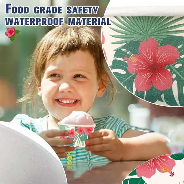Alt view image 6 of 7 - 30 pcs 8 oz Hawaiian Ice Cream Cups Summer Hibiscus Flowers Ice Cream Bowls Disposable Tropical Palm Dessert Treat Snack Cups Paper Yogurt Bowls for Summer Birthday Hawaiian Party Supplies
