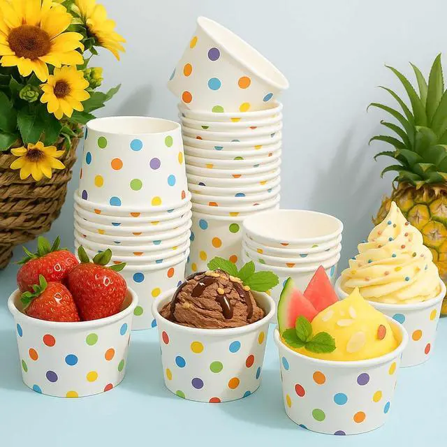 Alt view image 5 of 6 - Paper Ice Cream Cups, 4 Oz, 50 Pack, Disposable Dessert Bowls for Hot Cold Foods, Paper Cups for Sundae, Frozen Yogurt, Soup