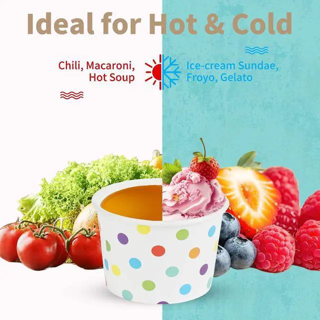 Alt view image 6 of 6 - Paper Ice Cream Cups, 4 Oz, 50 Pack, Disposable Dessert Bowls for Hot Cold Foods, Paper Cups for Sundae, Frozen Yogurt, Soup