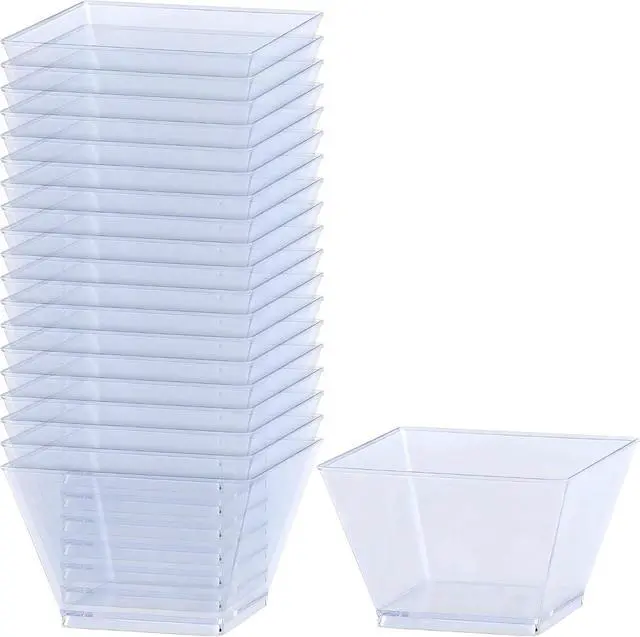 Main image of Lillian Tablesettings Clear Plastic Square Bowls, 8 oz Small Disposable Serving Bowls for Appetizers, Desserts & Dips, Heavyweight BPA-Free, 20 Count (3.5 x 3.5 in)