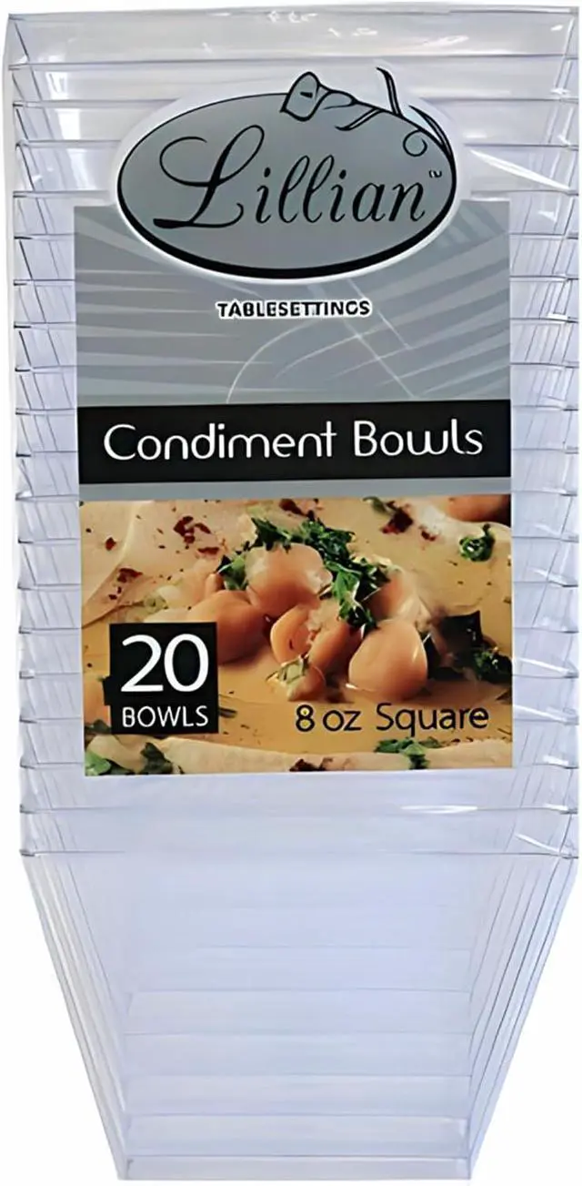 Alt view image 4 of 5 - Lillian Tablesettings Clear Plastic Square Bowls, 8 oz Small Disposable Serving Bowls for Appetizers, Desserts & Dips, Heavyweight BPA-Free, 20 Count (3.5 x 3.5 in)