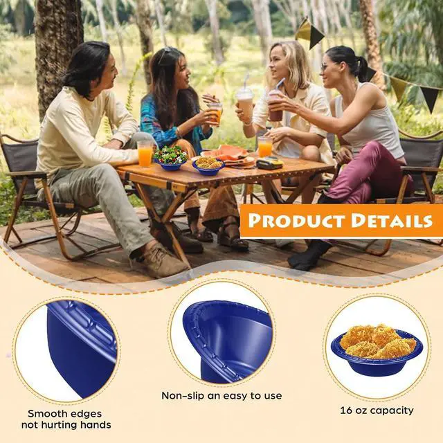 Alt view image 3 of 7 - 24 Pack 16oz Blue Disposable Plastic Bowls Dessert, Ice Cream, Salad, Soup Serving Cups for Party, Picnic, Food Snacks (Blue)