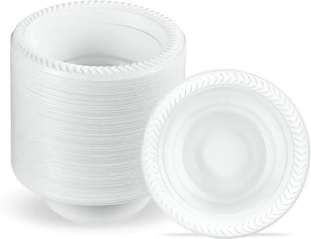 Main image of PLASTICPRO 100 PCS White Plastic Bowls 5 oz Premium Quality Light Weight Dishes Disposable Small Plastic Bowls for Dessert Appetizers Soups for Parties Weddings