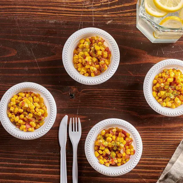 Alt view image 3 of 7 - PLASTICPRO 100 PCS White Plastic Bowls 5 oz Premium Quality Light Weight Dishes Disposable Small Plastic Bowls for Dessert Appetizers Soups for Parties Weddings