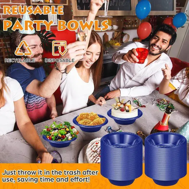 Alt view image 4 of 7 - 24 Pack 16oz Blue Disposable Plastic Bowls Dessert, Ice Cream, Salad, Soup Serving Cups for Party, Picnic, Food Snacks (Blue)
