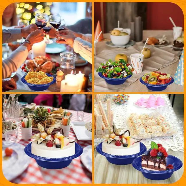 Alt view image 7 of 7 - 24 Pack 16oz Blue Disposable Plastic Bowls Dessert, Ice Cream, Salad, Soup Serving Cups for Party, Picnic, Food Snacks (Blue)