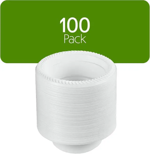 Alt view image 7 of 7 - PLASTICPRO 100 PCS White Plastic Bowls 5 oz Premium Quality Light Weight Dishes Disposable Small Plastic Bowls for Dessert Appetizers Soups for Parties Weddings