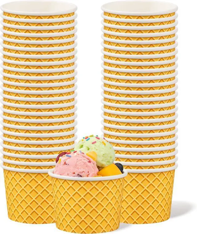 Main image of 50 Pcs Paper Ice Cream Cups 4oz Ice Cream Disposable Dessert Bowls Small Treat Snack Bowls for Sundae Frozen Yogurt Soup Hot or Cold Food Containers Party Supplies