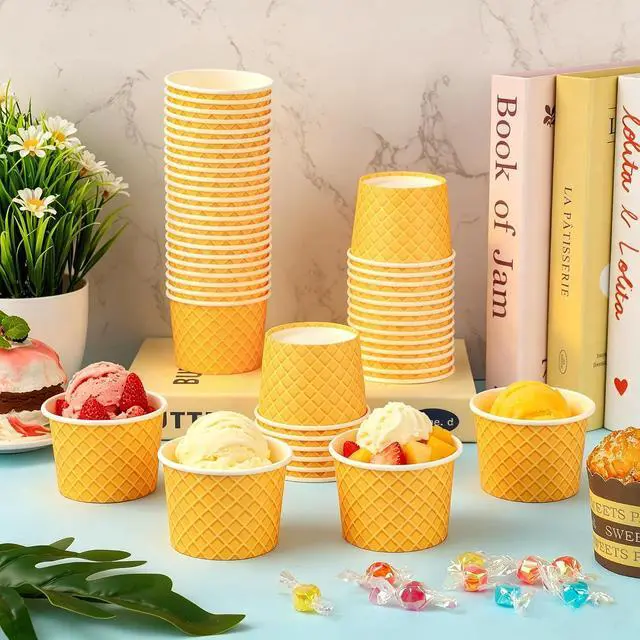 Alt view image 5 of 7 - 50 Pcs Paper Ice Cream Cups 4oz Ice Cream Disposable Dessert Bowls Small Treat Snack Bowls for Sundae Frozen Yogurt Soup Hot or Cold Food Containers Party Supplies