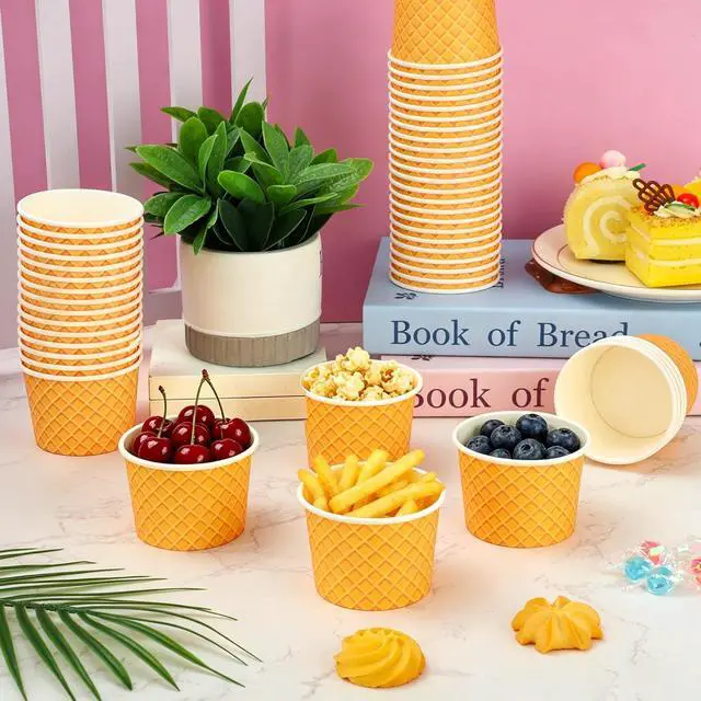 Alt view image 6 of 7 - 50 Pcs Paper Ice Cream Cups 4oz Ice Cream Disposable Dessert Bowls Small Treat Snack Bowls for Sundae Frozen Yogurt Soup Hot or Cold Food Containers Party Supplies
