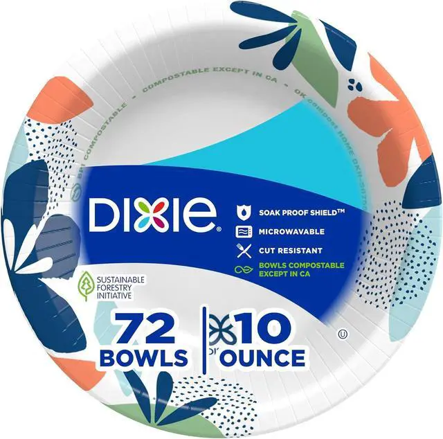 Main image of Dixie Small Paper Bowls, 10 Oz, 72 Count, Microwave-Safe, Soak-Proof, Disposable Bowls Great For Snacks, Dessert, And Light Lunch Meals