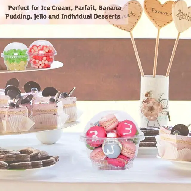 Alt view image 3 of 6 - 5 oz Clear Plastic Dessert Cups with Dome Lids (25Sets) - Disposable Snack Bowls (No Hole) for Cereal Parfait, Yogurt, Cupcakes, Pudding, Jello and Individual Desserts at Party