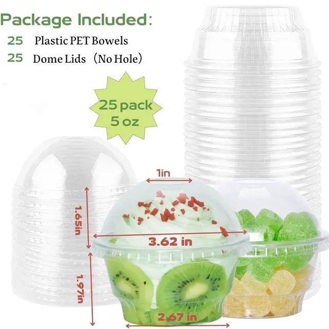 Alt view image 4 of 6 - 5 oz Clear Plastic Dessert Cups with Dome Lids (25Sets) - Disposable Snack Bowls (No Hole) for Cereal Parfait, Yogurt, Cupcakes, Pudding, Jello and Individual Desserts at Party