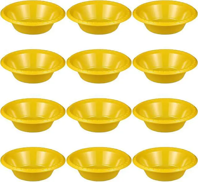 Main image of 12 Pack 16oz Yellow Disposable Plastic Bowls Dessert, Ice Cream, Salad, Soup Serving Cups for Party, Picnic, Food Snacks (Yellow)