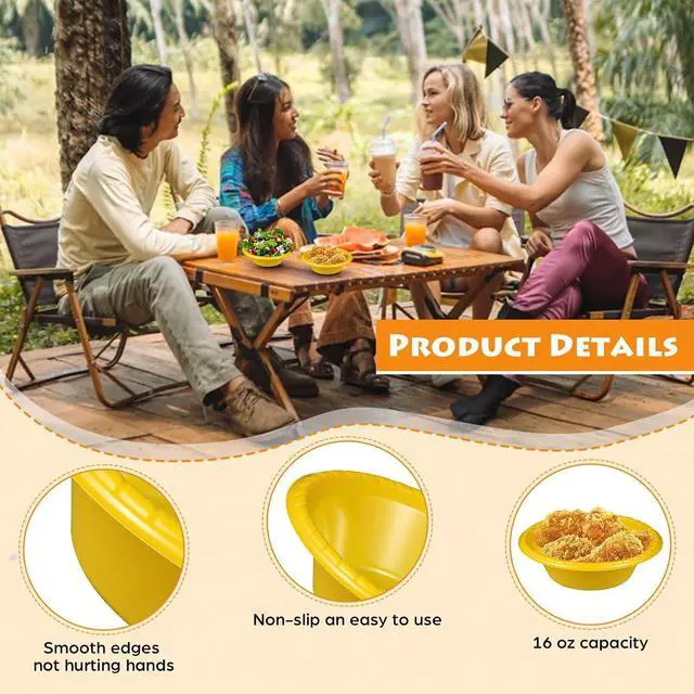 Alt view image 3 of 7 - 12 Pack 16oz Yellow Disposable Plastic Bowls Dessert, Ice Cream, Salad, Soup Serving Cups for Party, Picnic, Food Snacks (Yellow)