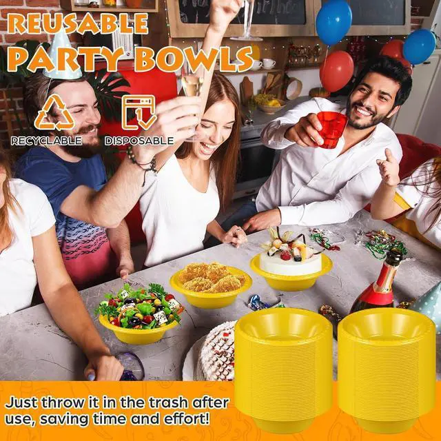 Alt view image 4 of 7 - 12 Pack 16oz Yellow Disposable Plastic Bowls Dessert, Ice Cream, Salad, Soup Serving Cups for Party, Picnic, Food Snacks (Yellow)