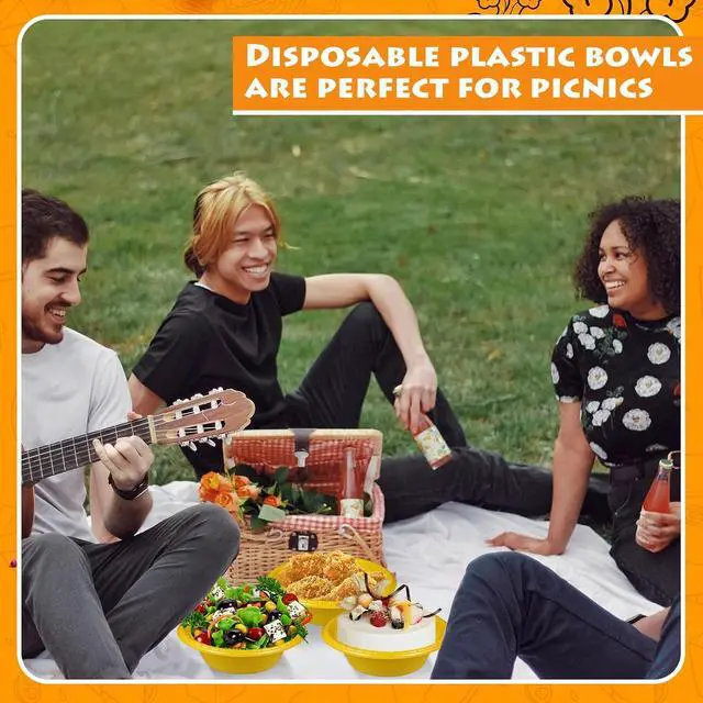 Alt view image 6 of 7 - 12 Pack 16oz Yellow Disposable Plastic Bowls Dessert, Ice Cream, Salad, Soup Serving Cups for Party, Picnic, Food Snacks (Yellow)