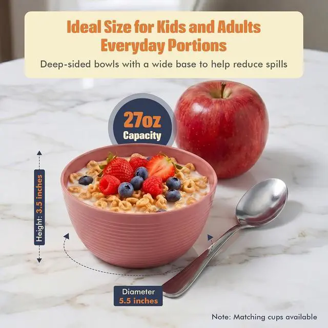 Alt view image 2 of 7 - Plastic Bowls Kitchen Set for Cereals, Fruit, Soup Salad Bowl Set of 6 for Hot Cold Use Durable Non-BPA Plastic Stackable Toddler Bowls Dinnerware Sets for Travel, RV, Camping, Meal Prep