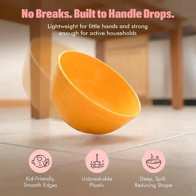 Alt view image 4 of 7 - Plastic Bowls Kitchen Set for Cereals, Fruit, Soup Salad Bowl Set of 6 for Hot Cold Use Durable Non-BPA Plastic Stackable Toddler Bowls Dinnerware Sets for Travel, RV, Camping, Meal Prep