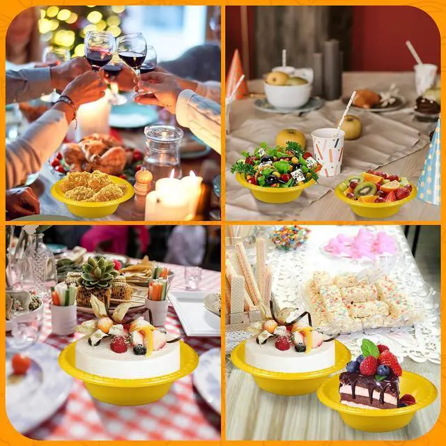 Alt view image 7 of 7 - 12 Pack 16oz Yellow Disposable Plastic Bowls Dessert, Ice Cream, Salad, Soup Serving Cups for Party, Picnic, Food Snacks (Yellow)