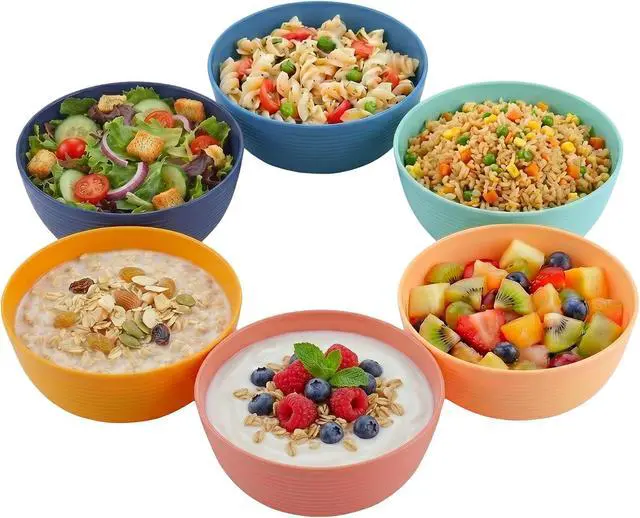 Alt view image 6 of 7 - Plastic Bowls Kitchen Set for Cereals, Fruit, Soup Salad Bowl Set of 6 for Hot Cold Use Durable Non-BPA Plastic Stackable Toddler Bowls Dinnerware Sets for Travel, RV, Camping, Meal Prep