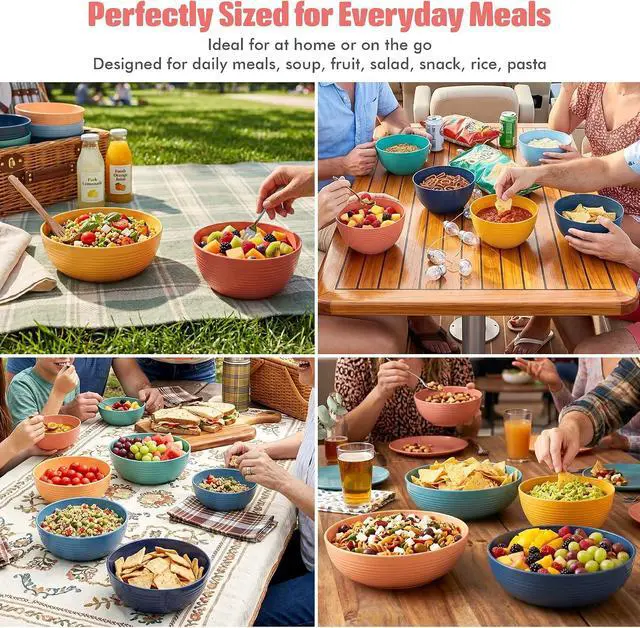Alt view image 7 of 7 - Plastic Bowls Kitchen Set for Cereals, Fruit, Soup Salad Bowl Set of 6 for Hot Cold Use Durable Non-BPA Plastic Stackable Toddler Bowls Dinnerware Sets for Travel, RV, Camping, Meal Prep