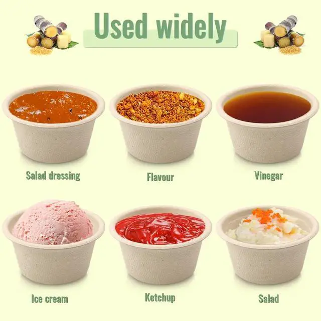 Alt view image 4 of 7 - LeonBach 100 Pack 2 oz Natural Bagasse Fiber Paper Bowls, Brown | Compostable Disposable Condiment Cup, for Sauce Dipping, Snack Sample Tasting, Microwavable Safe Biodegradable Food Container