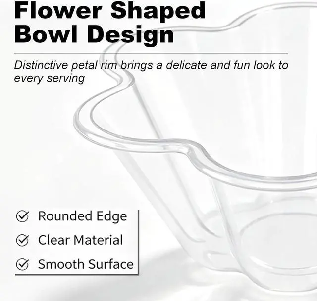 Alt view image 6 of 7 - 50 Pcs 8 Oz flower-shaped transparent plastic dessert cups, with Spoons | Food-grade PET plastic, 1.7"H, 4.7"L top, BPA-free, ice cream, fruit, weddings, birthdays, baby showers
