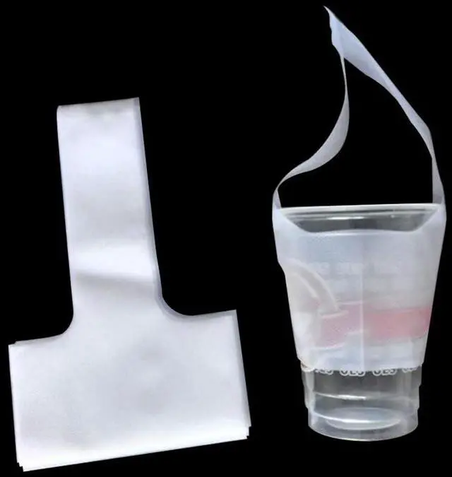 Main image of FERENLI 12.5x23cm 100 Pcs Clear Plastic Handle Drink Containers Bags | T Type Delivery Hanging Carry Take Out Beverage Coffee Milk Juice Water Hole Liquid Single Cup Storage Bags