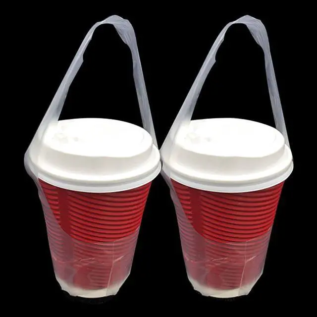 Alt view image 2 of 7 - FERENLI 12.5x23cm 100 Pcs Clear Plastic Handle Drink Containers Bags | T Type Delivery Hanging Carry Take Out Beverage Coffee Milk Juice Water Hole Liquid Single Cup Storage Bags