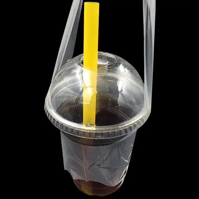 Alt view image 3 of 7 - FERENLI 12.5x23cm 100 Pcs Clear Plastic Handle Drink Containers Bags | T Type Delivery Hanging Carry Take Out Beverage Coffee Milk Juice Water Hole Liquid Single Cup Storage Bags